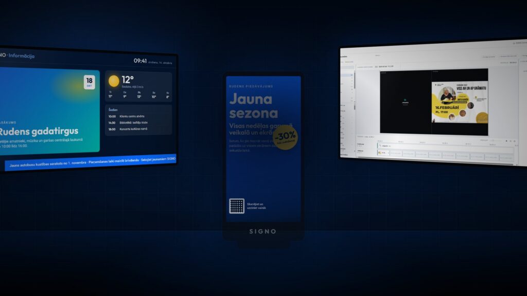 Informācijas ekrāni, kiosks un SIGNO kampaņu redaktors
